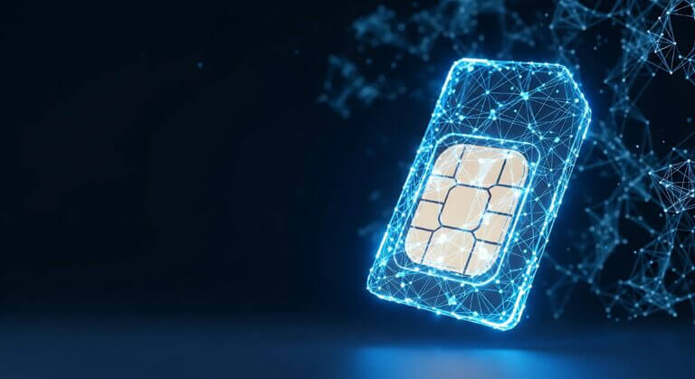 Technology Digital Security E SIM Card Mobile on dark background