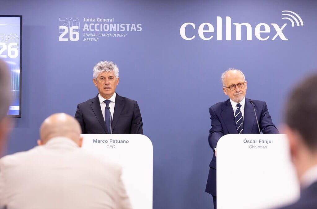 Marco Patuano y Óscar Fanjul, durante la rueda de prensa de Cellnex